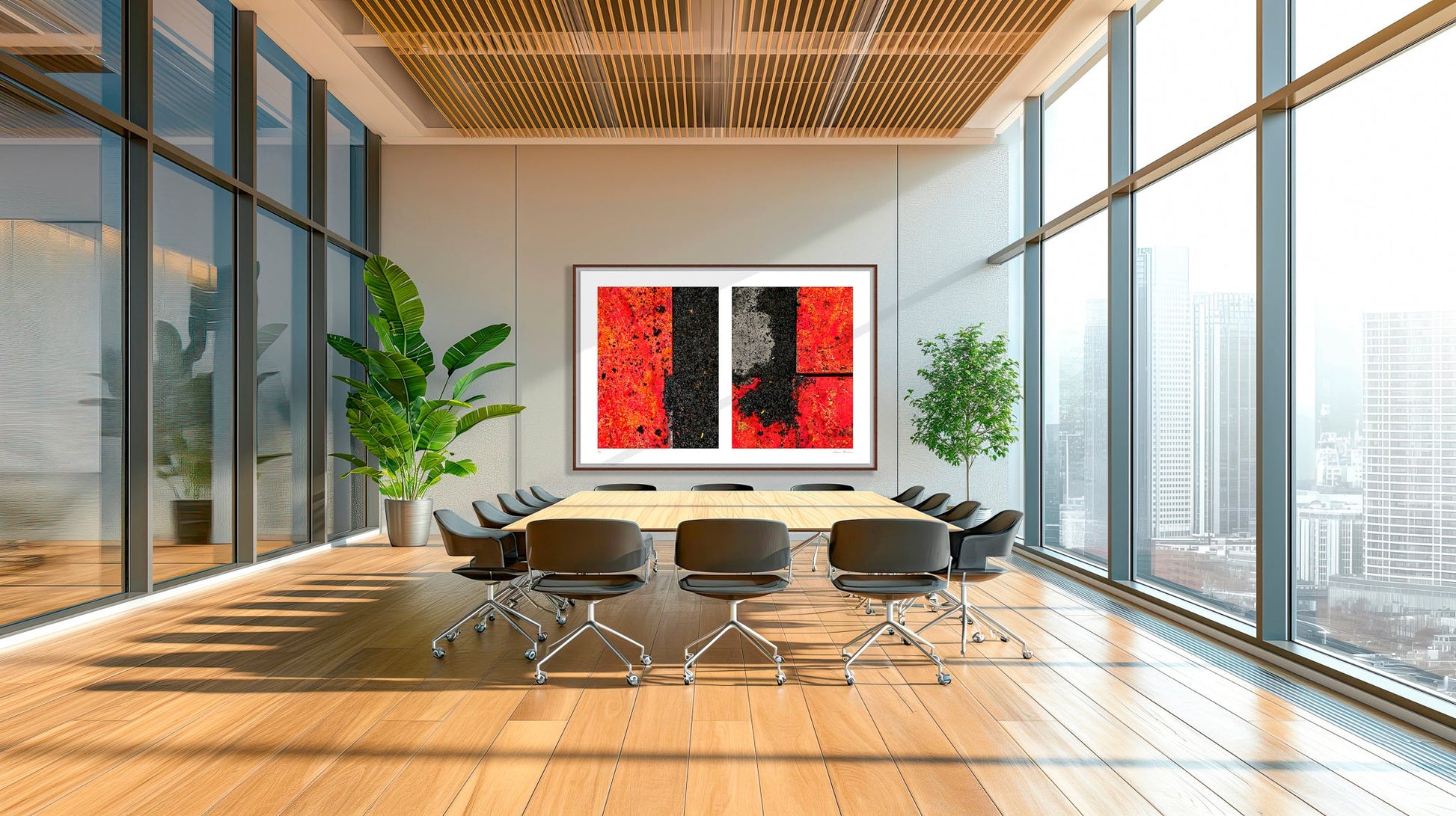 Abstract photograph diptych of red road steel plates