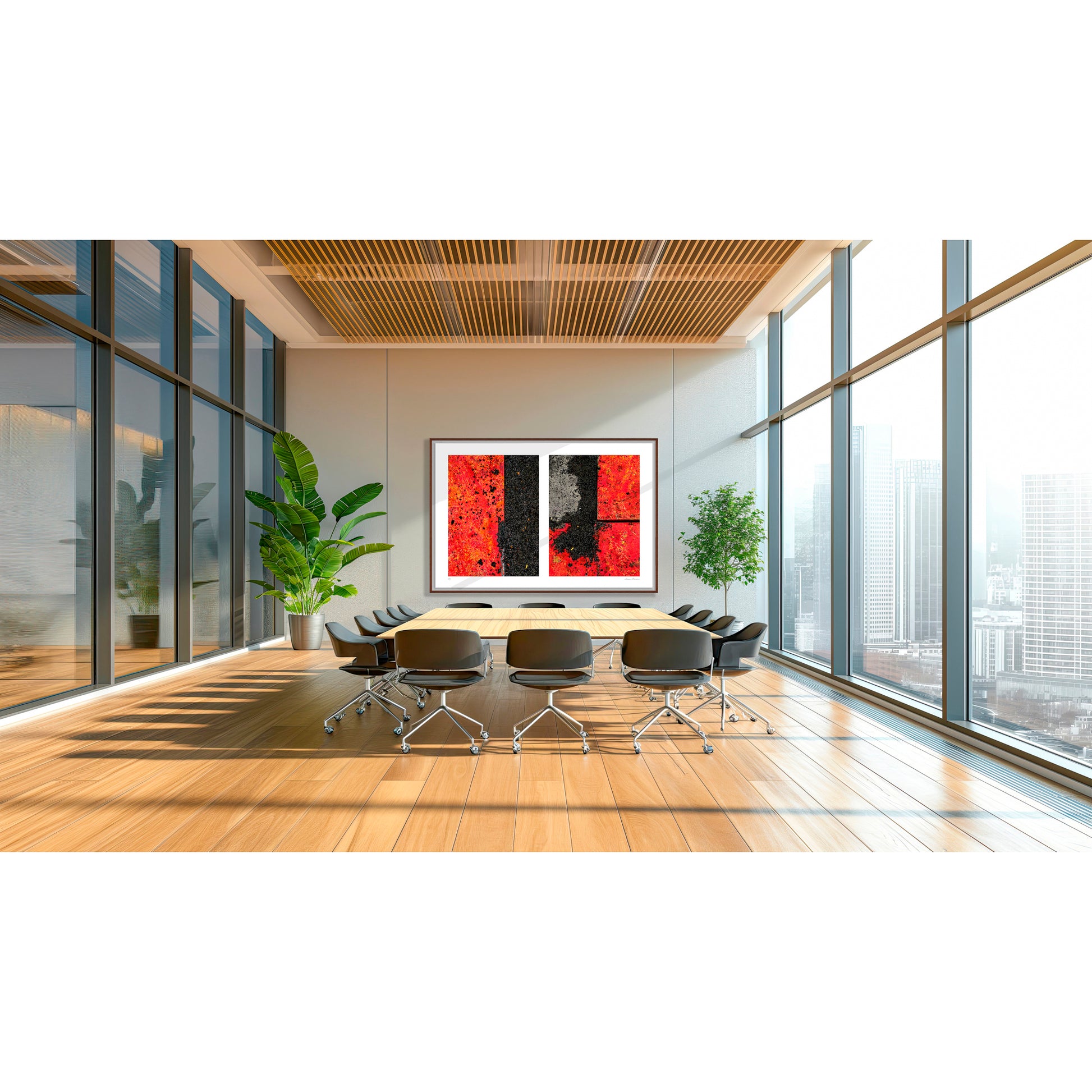 Abstract photograph diptych of red road steel plates