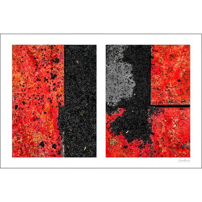 Abstract photograph diptych of red road steel plates