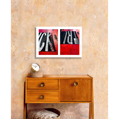 Abstract photograph diptych of red road markings
