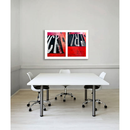 Abstract photograph diptych of red road markings