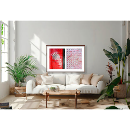 Abstract photograph diptych of red pedestrian safety dots