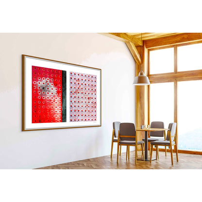 Abstract photograph diptych of red pedestrian safety dots