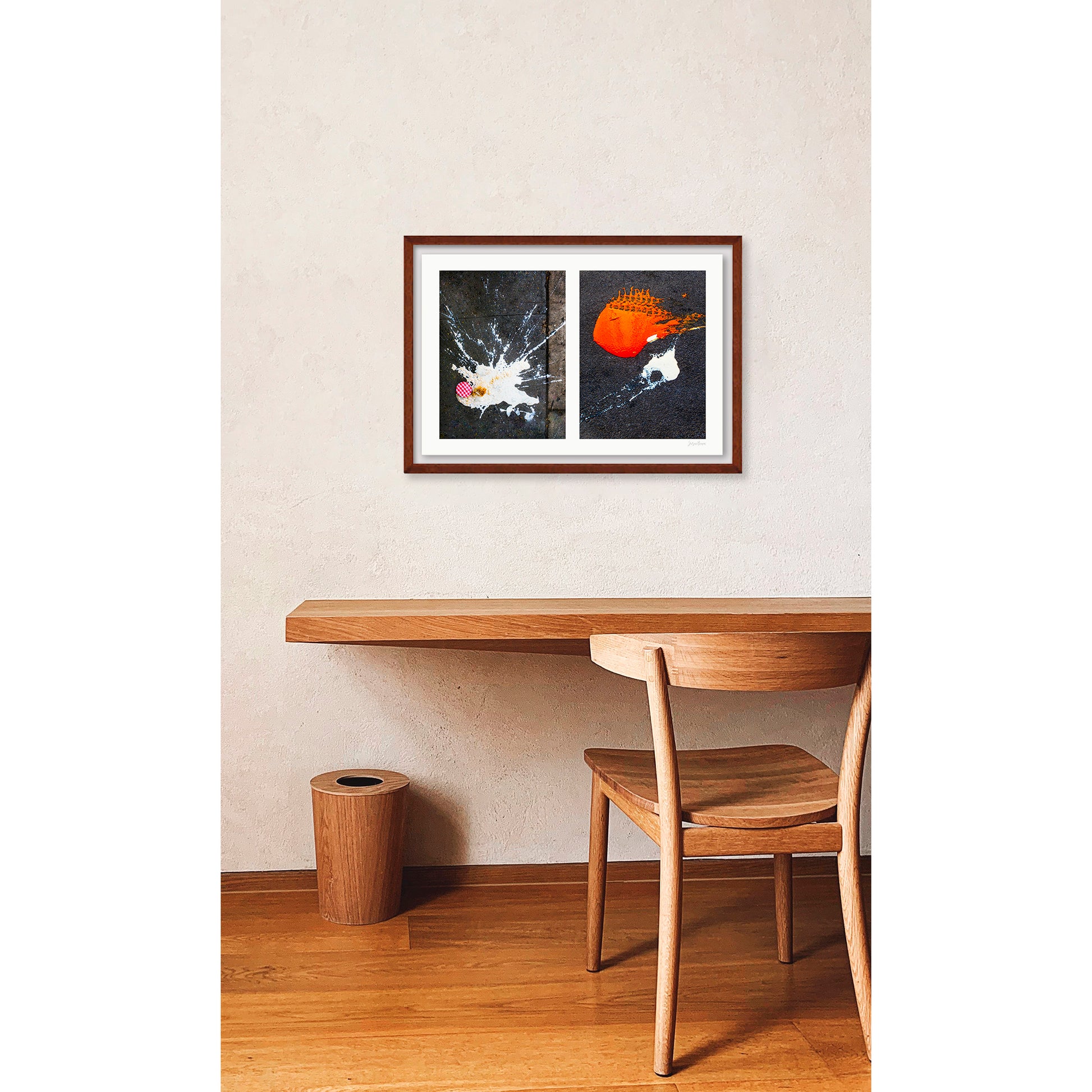 Abstraction of spills found on the ground (orange and white)