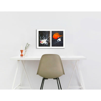 Abstraction of spills found on the ground (orange and white)