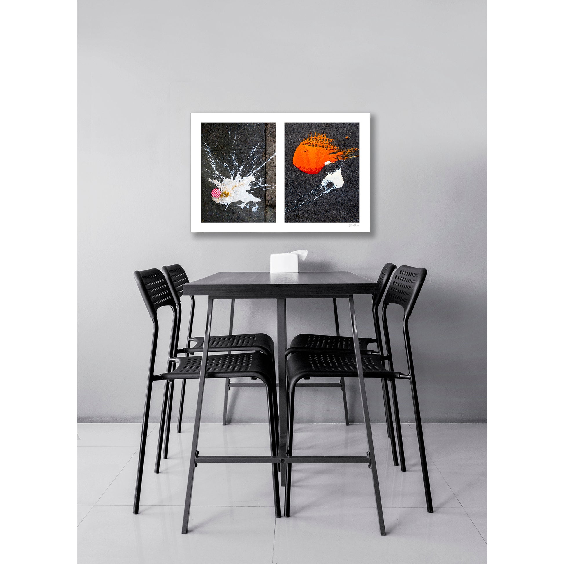 Abstraction of spills found on the ground (orange and white)