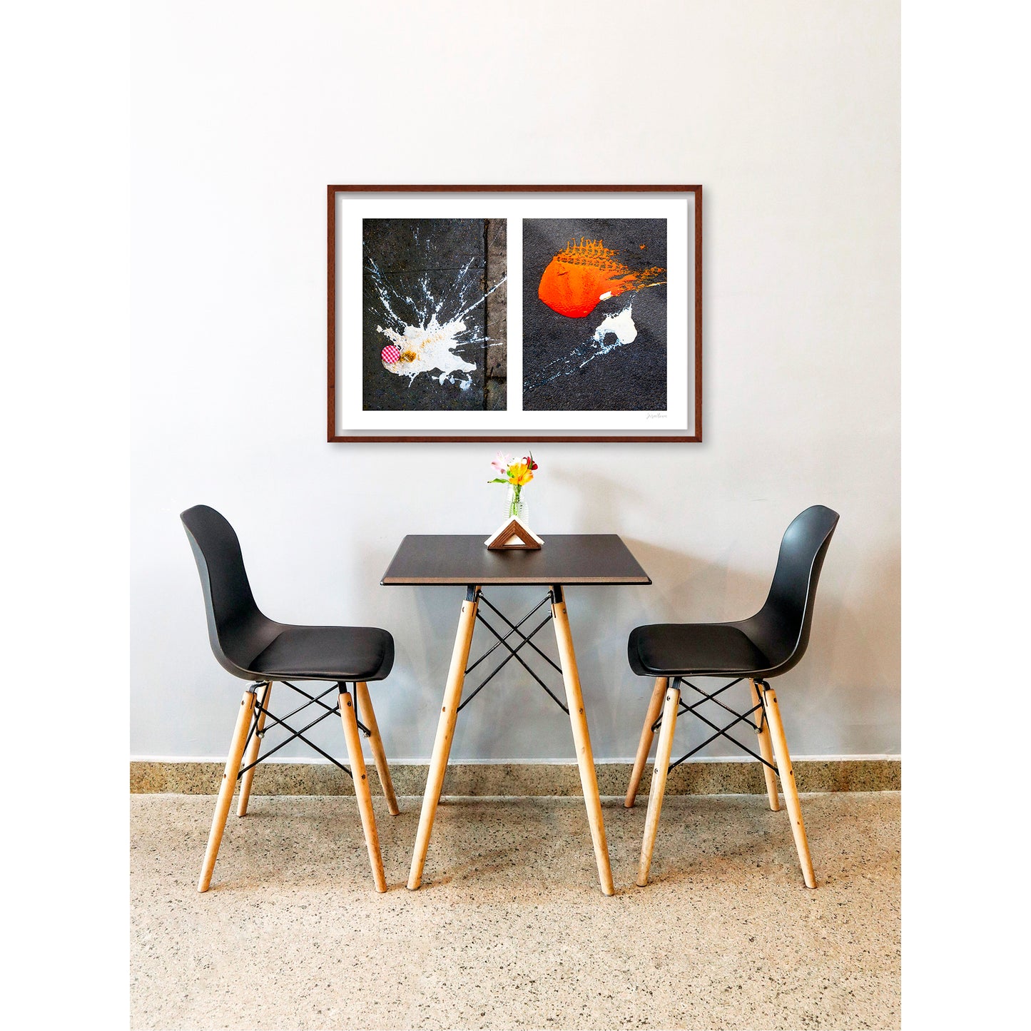 Abstraction of spills found on the ground (orange and white)