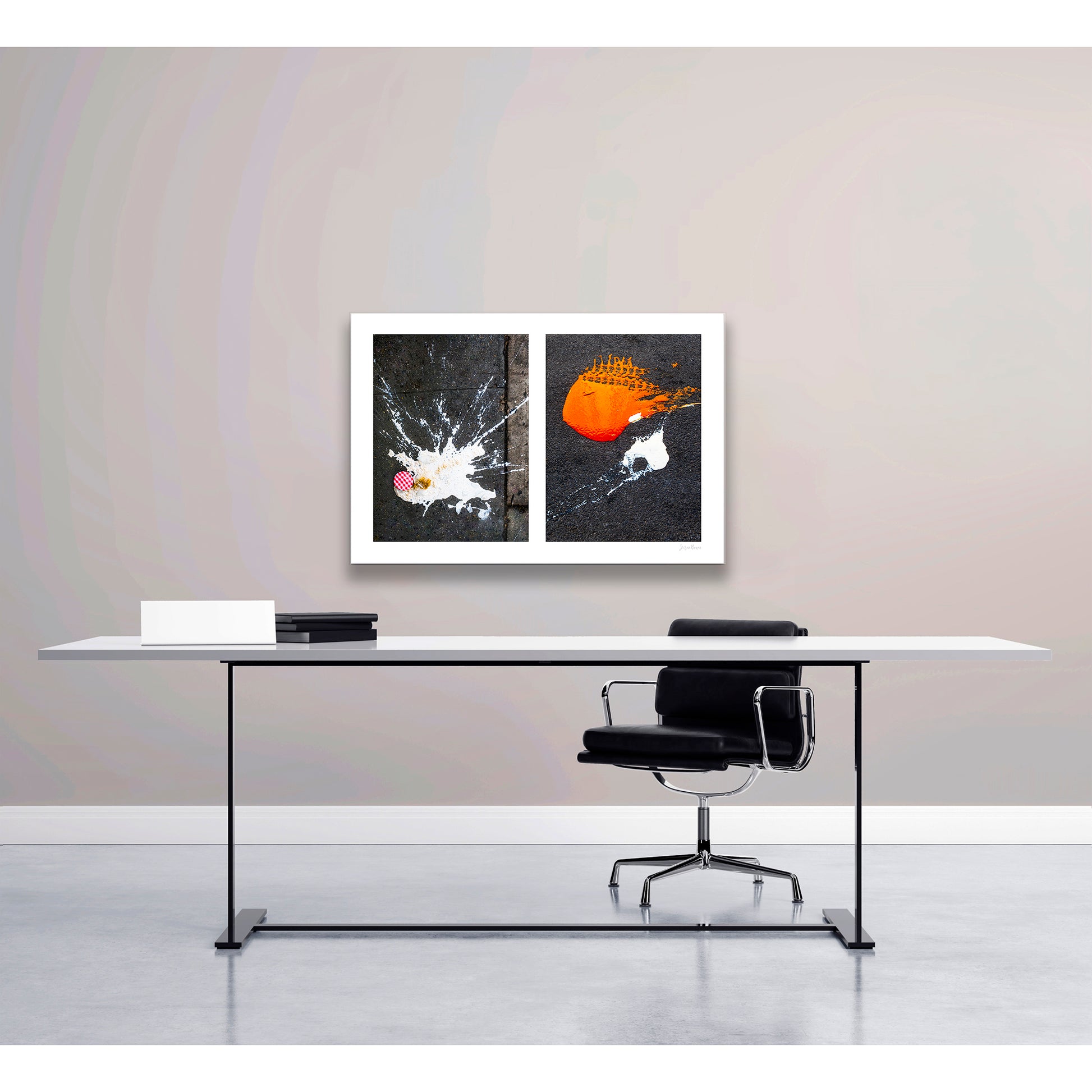 Abstraction of spills found on the ground (orange and white)