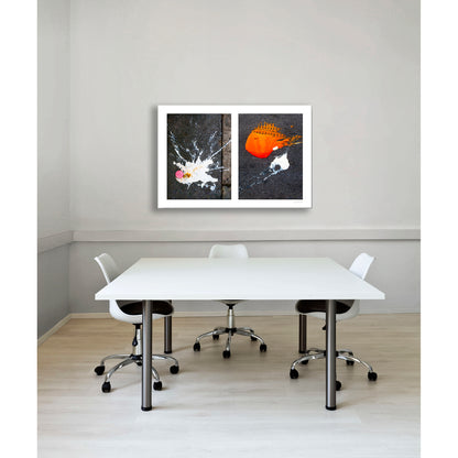 Abstraction of spills found on the ground (orange and white)