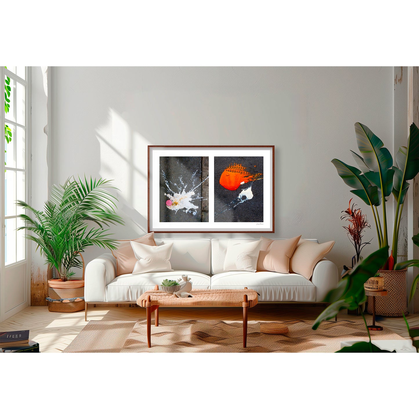 Abstraction of spills found on the ground (orange and white)