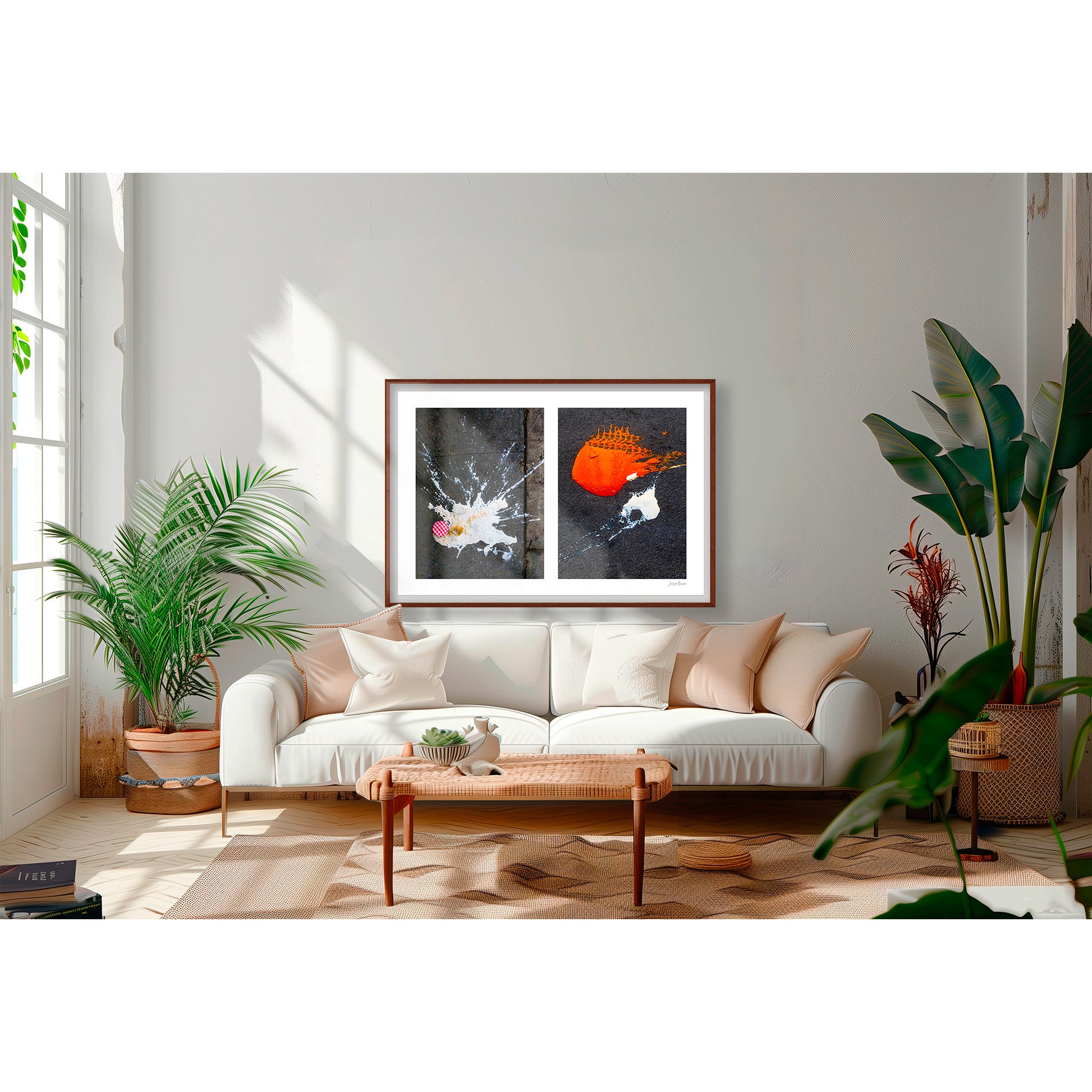 Abstraction of spills found on the ground (orange and white)