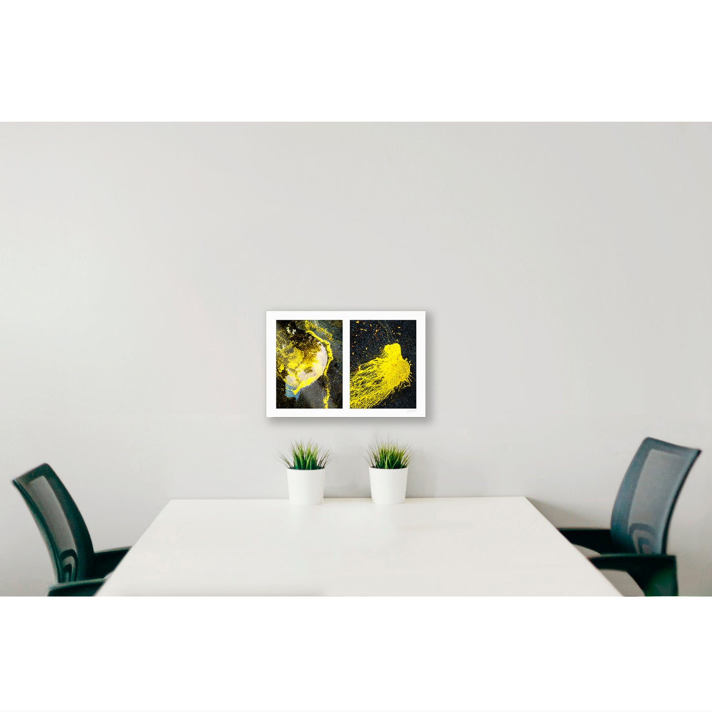 Spills Diptych #07: Yellow in Water and Fleeing Bug