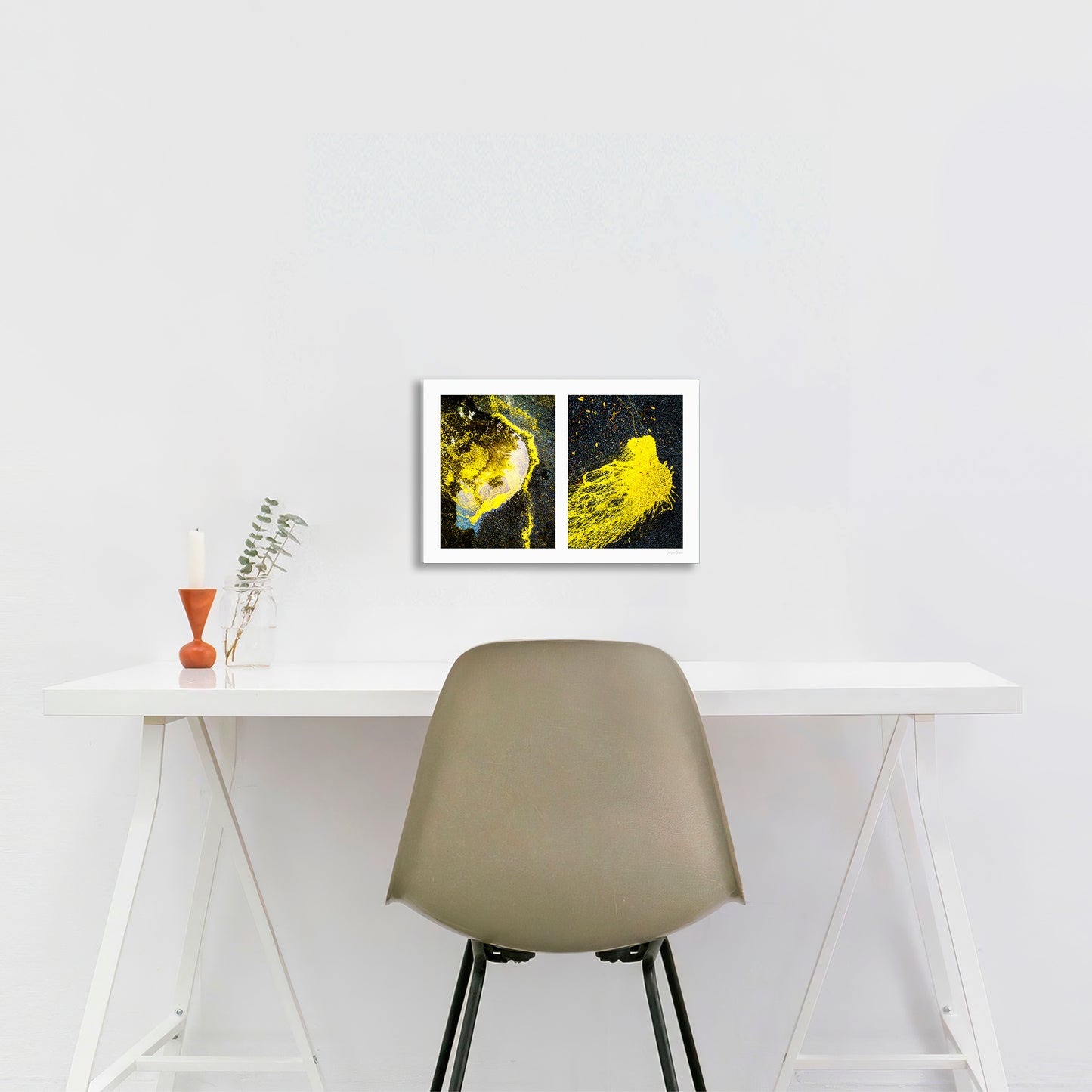 Spills Diptych #07: Yellow in Water and Fleeing Bug