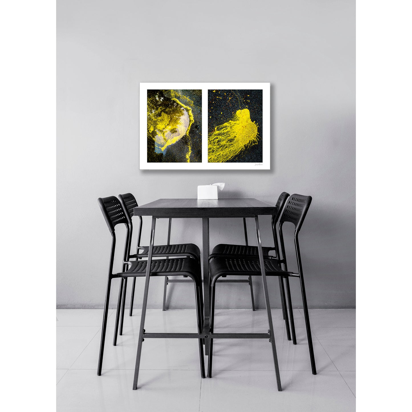 Abstraction of spills found on the ground (yellow in color)