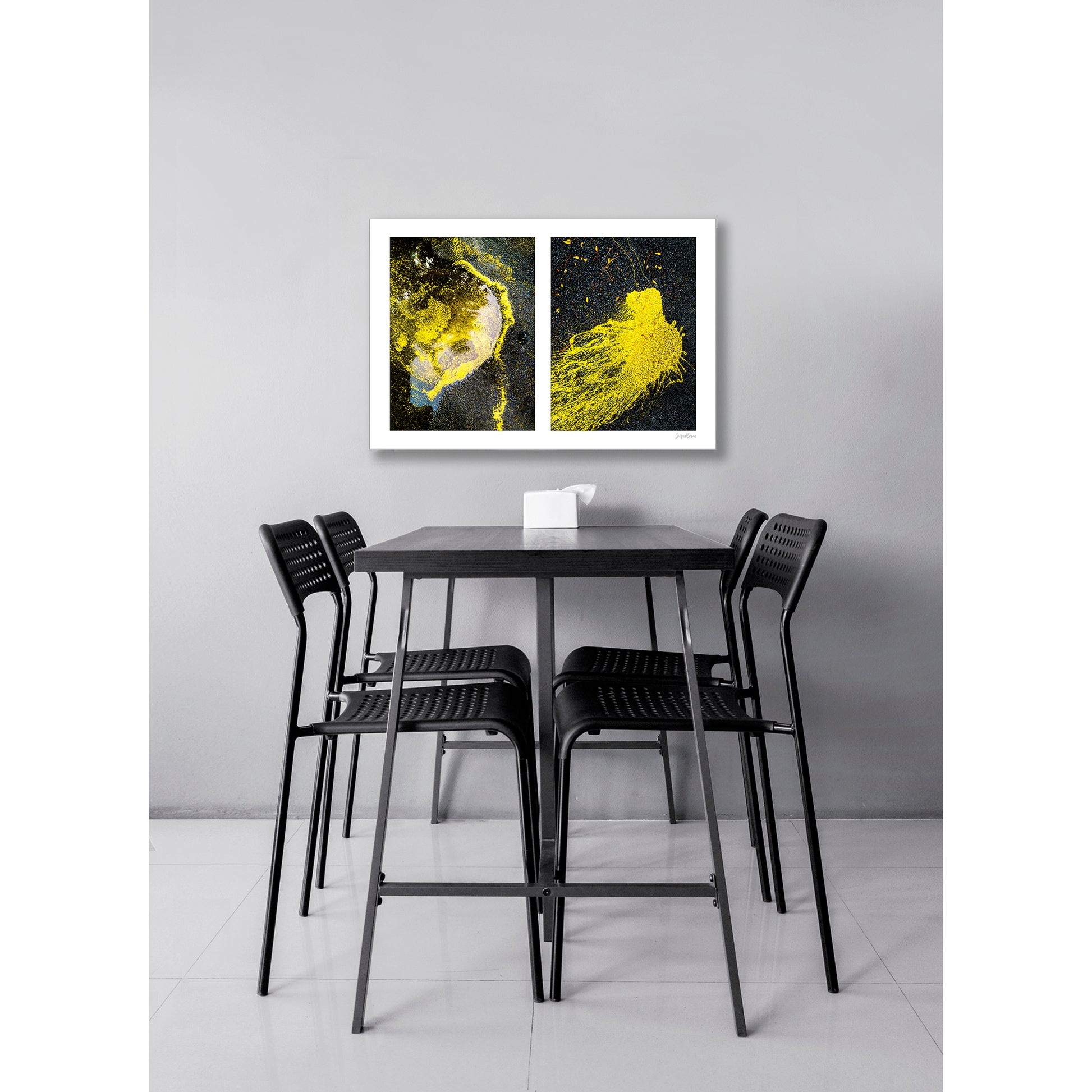 Abstraction of spills found on the ground (yellow in color)