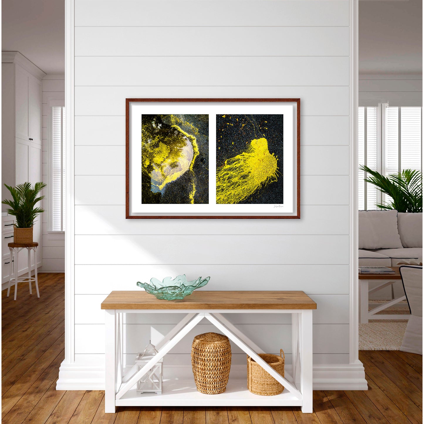 Spills Diptych #07(t): Yellow in Water and Fleeing Bug