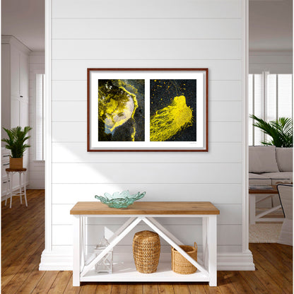 Spills Diptych #07(t): Yellow in Water and Fleeing Bug