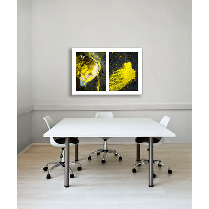 Spills Diptych #07(t): Yellow in Water and Fleeing Bug
