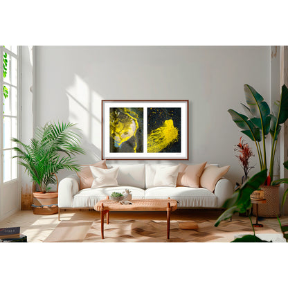 Spills Diptych #07(t): Yellow in Water and Fleeing Bug