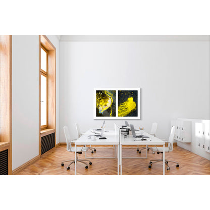 Spills Diptych #07(t): Yellow in Water and Fleeing Bug