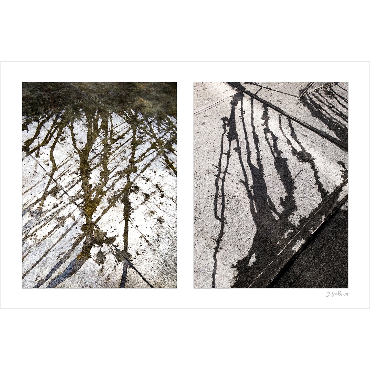 Abstraction of water drips found on the sidewalk