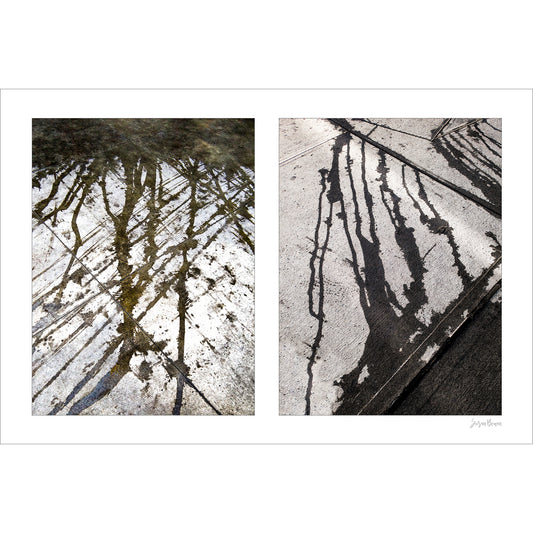 Abstraction of water drips found on the sidewalk