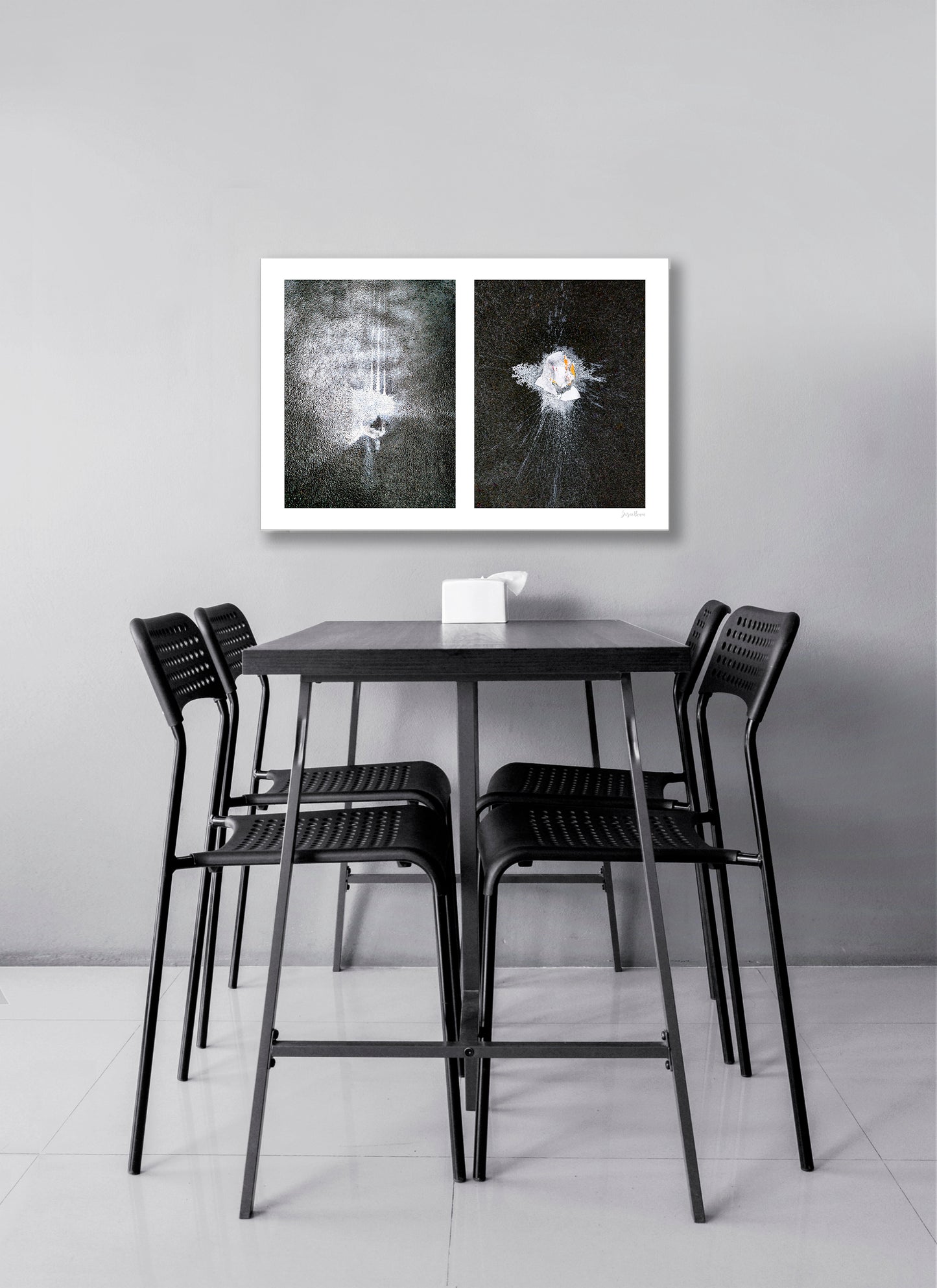 Abstraction of spills found on the ground (white splashes)