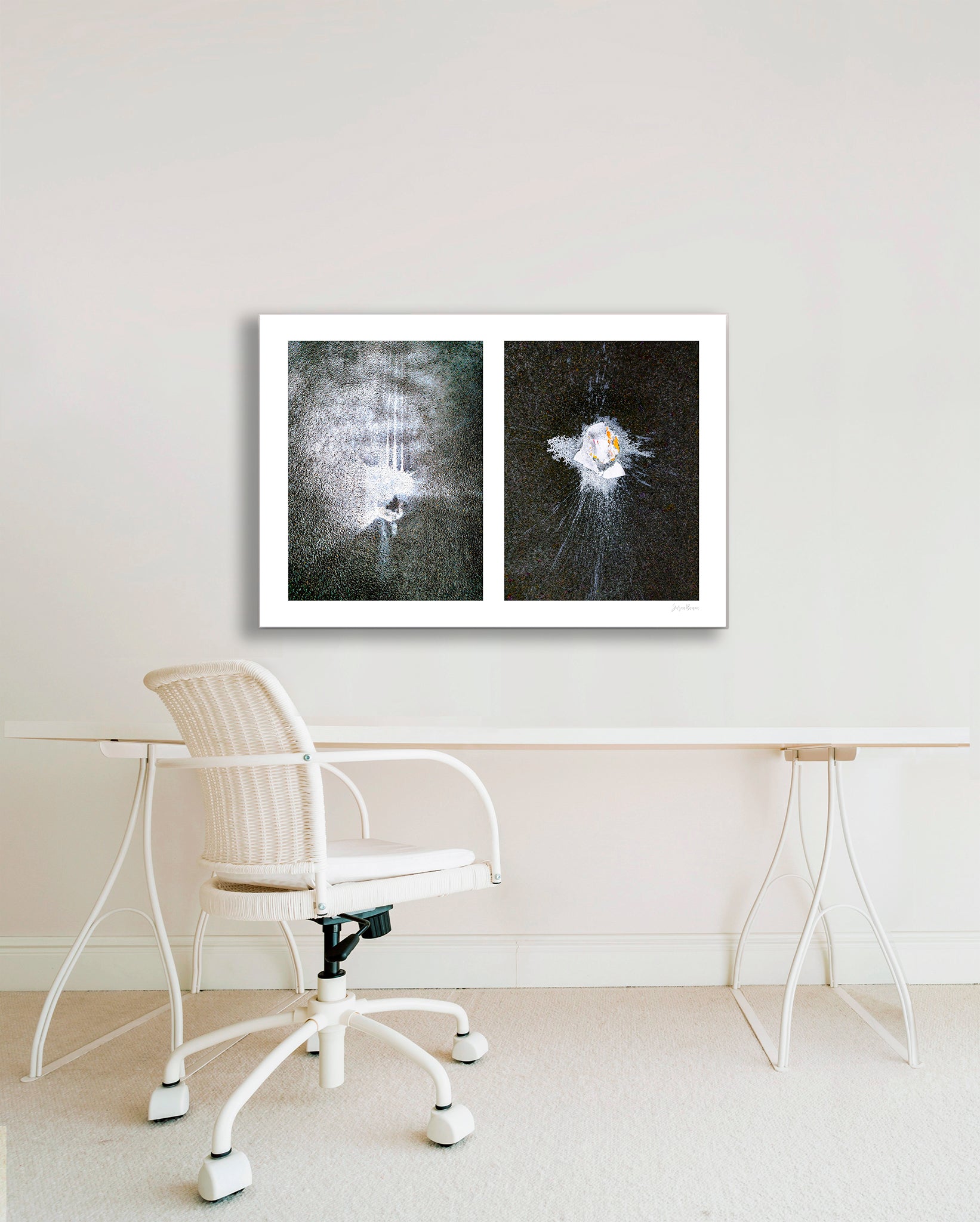 Abstraction of spills found on the ground (white splashes)