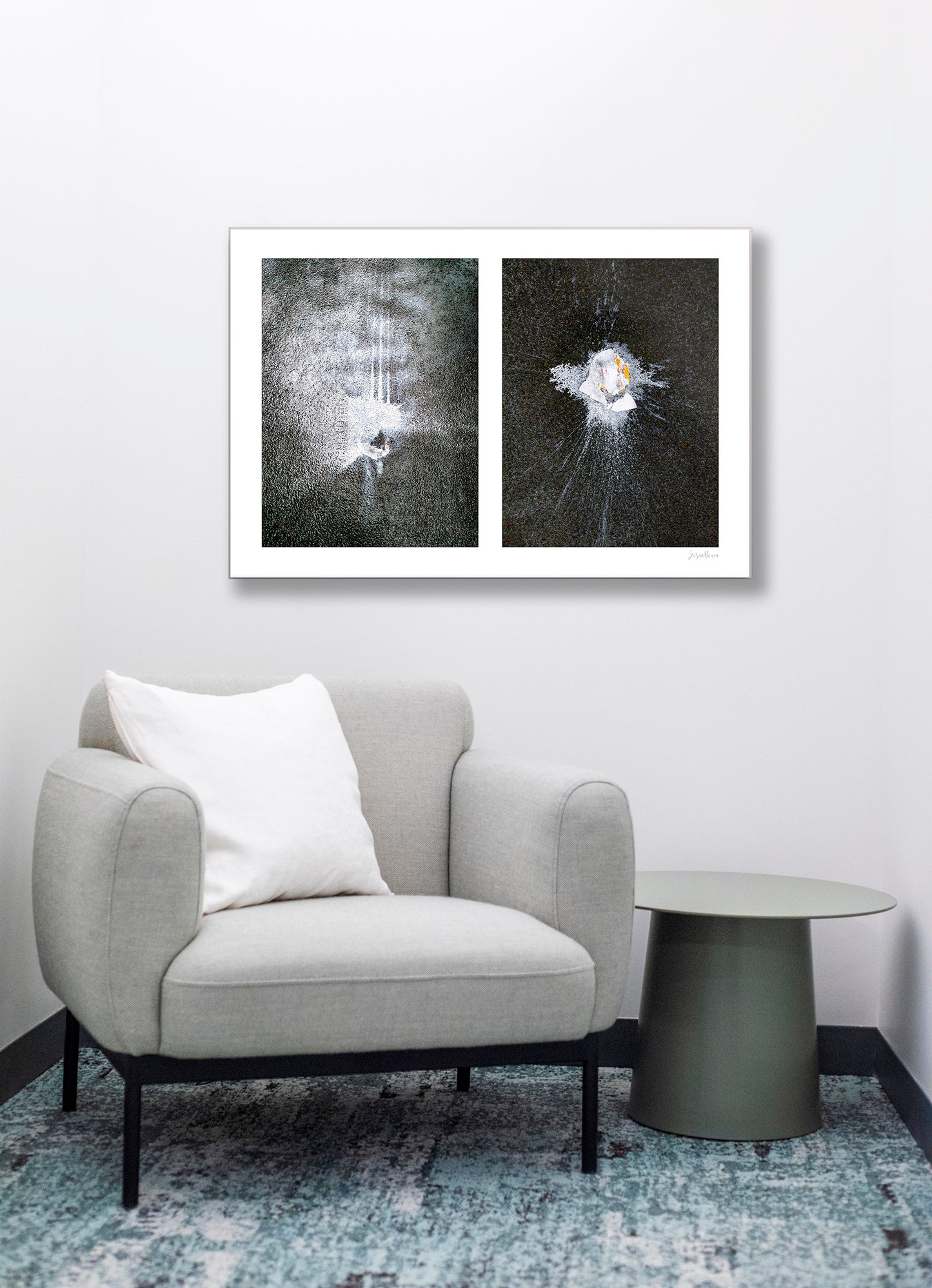 Abstraction of spills found on the ground (white splashes)