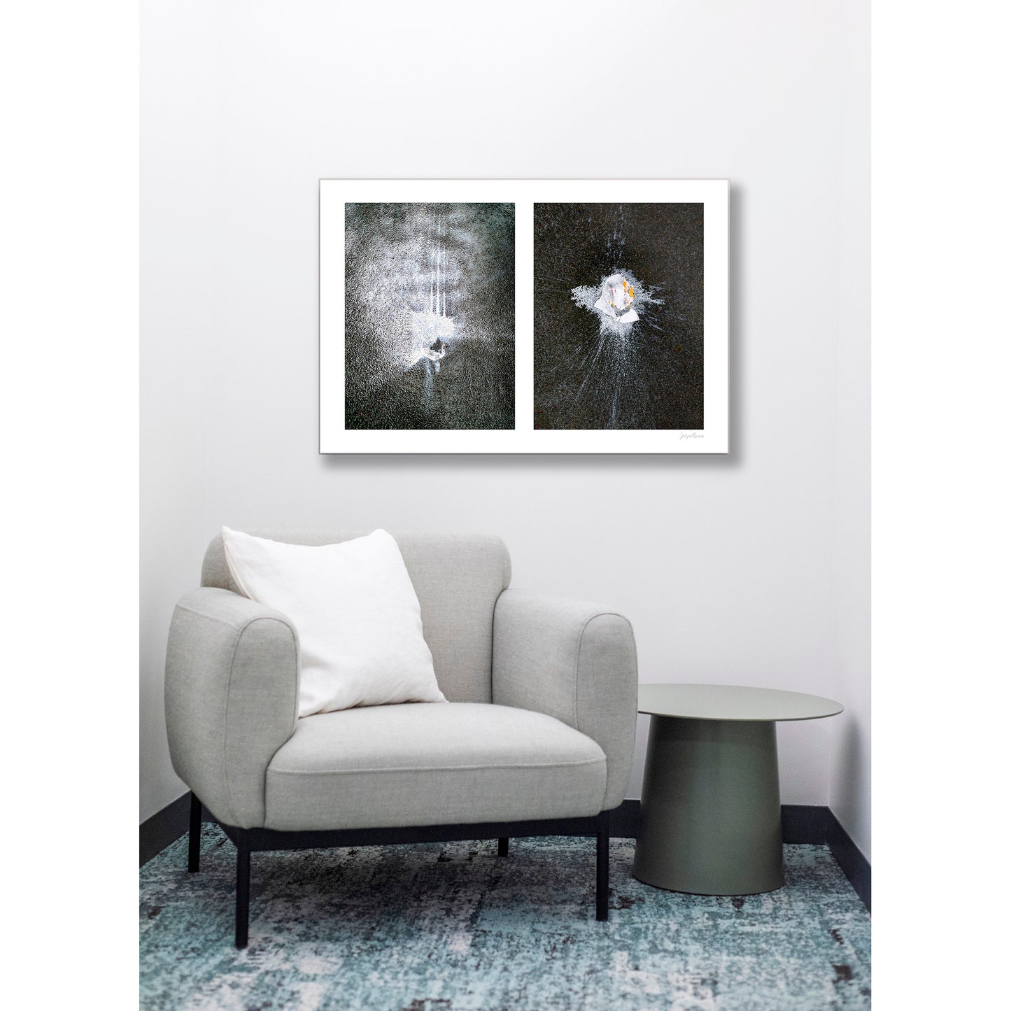 Abstraction of spills found on the ground (white splashes)