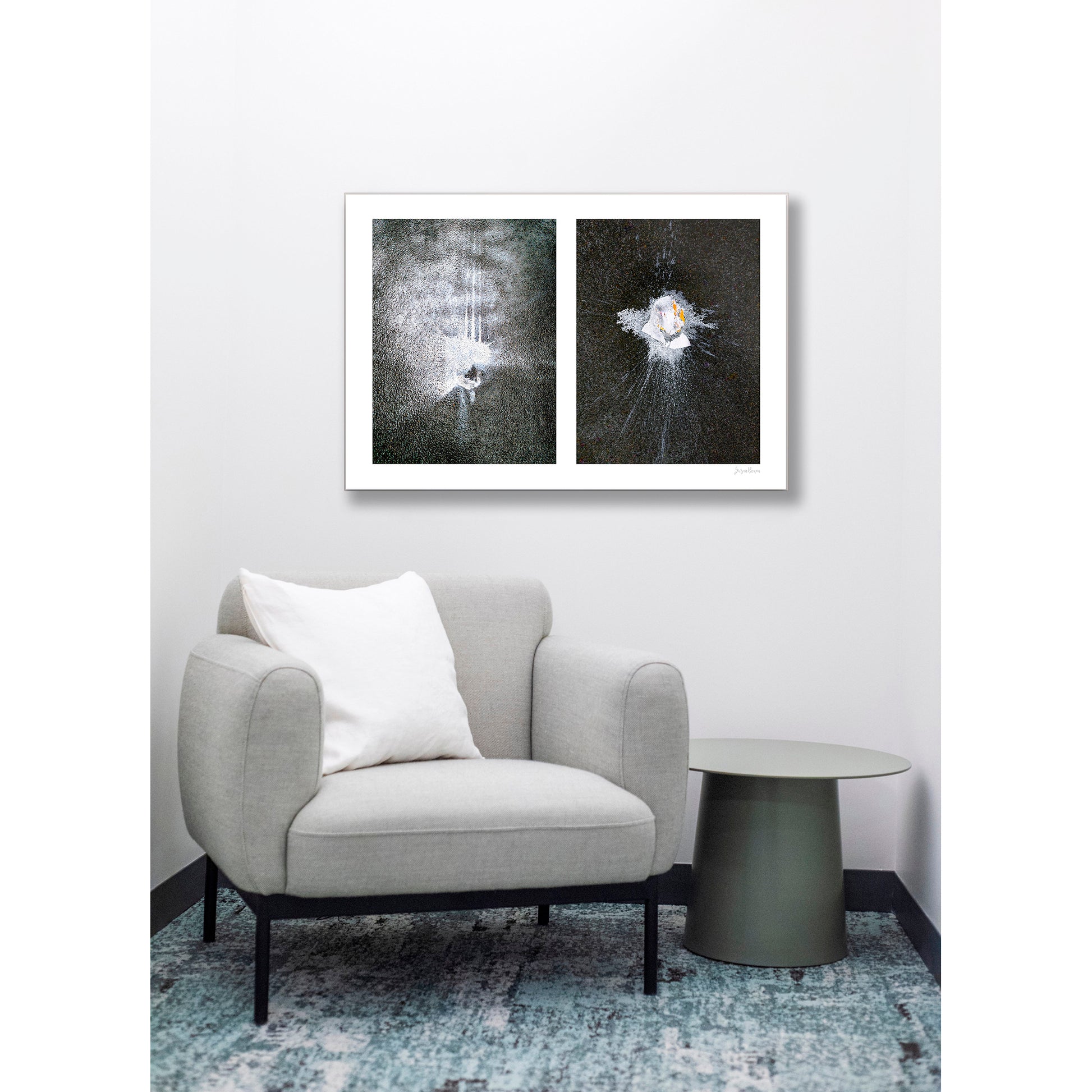 Abstraction of spills found on the ground (white splashes)