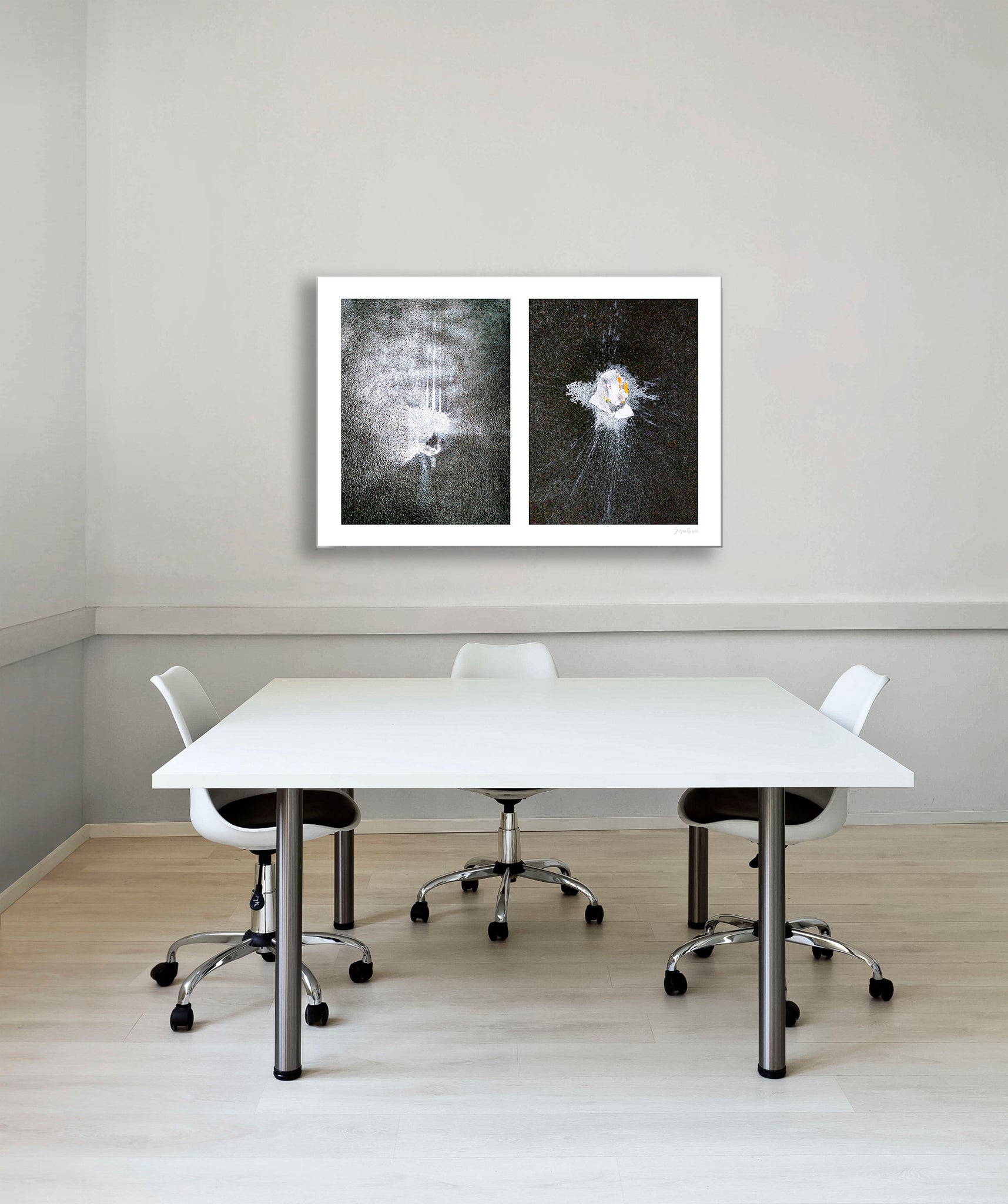 Abstraction of spills found on the ground (white splashes)