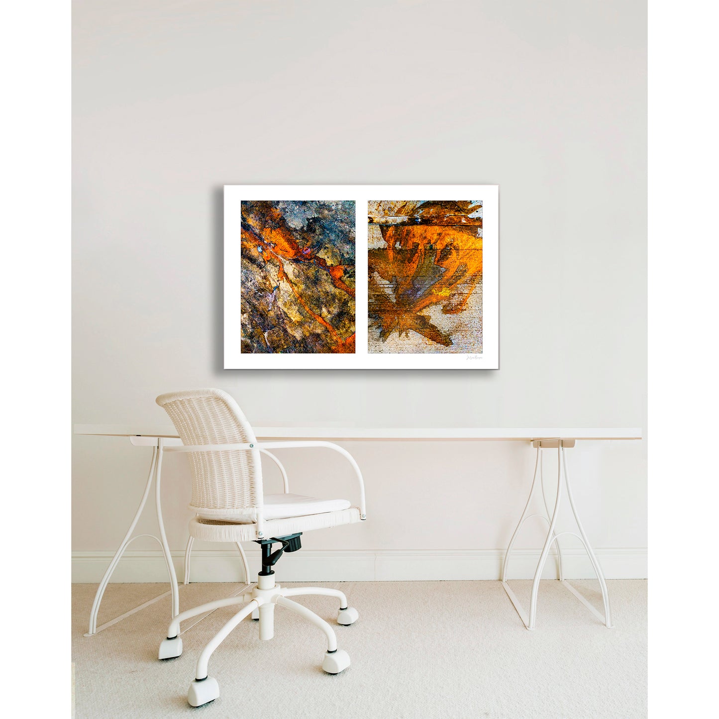 Abstraction of spills found on the ground (orange and white)