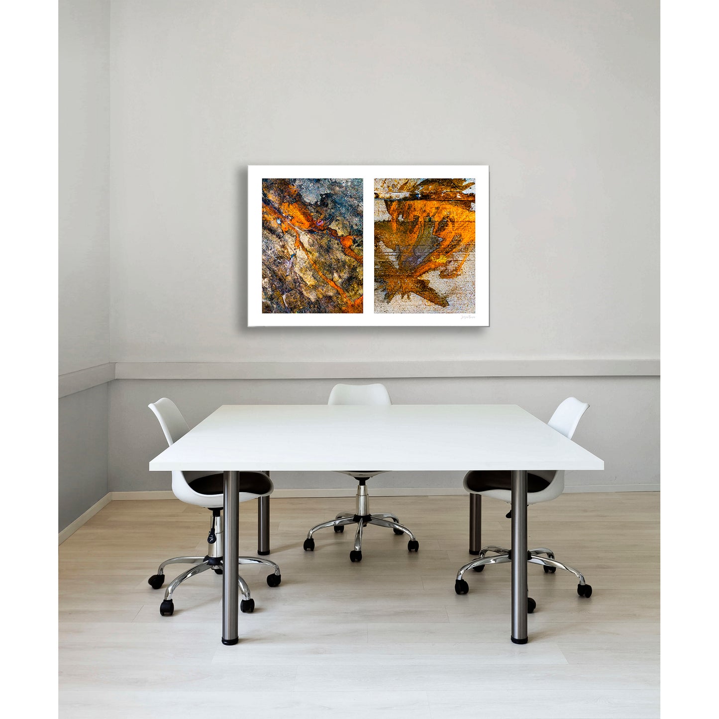 Abstraction of spills found on the ground (orange and white)