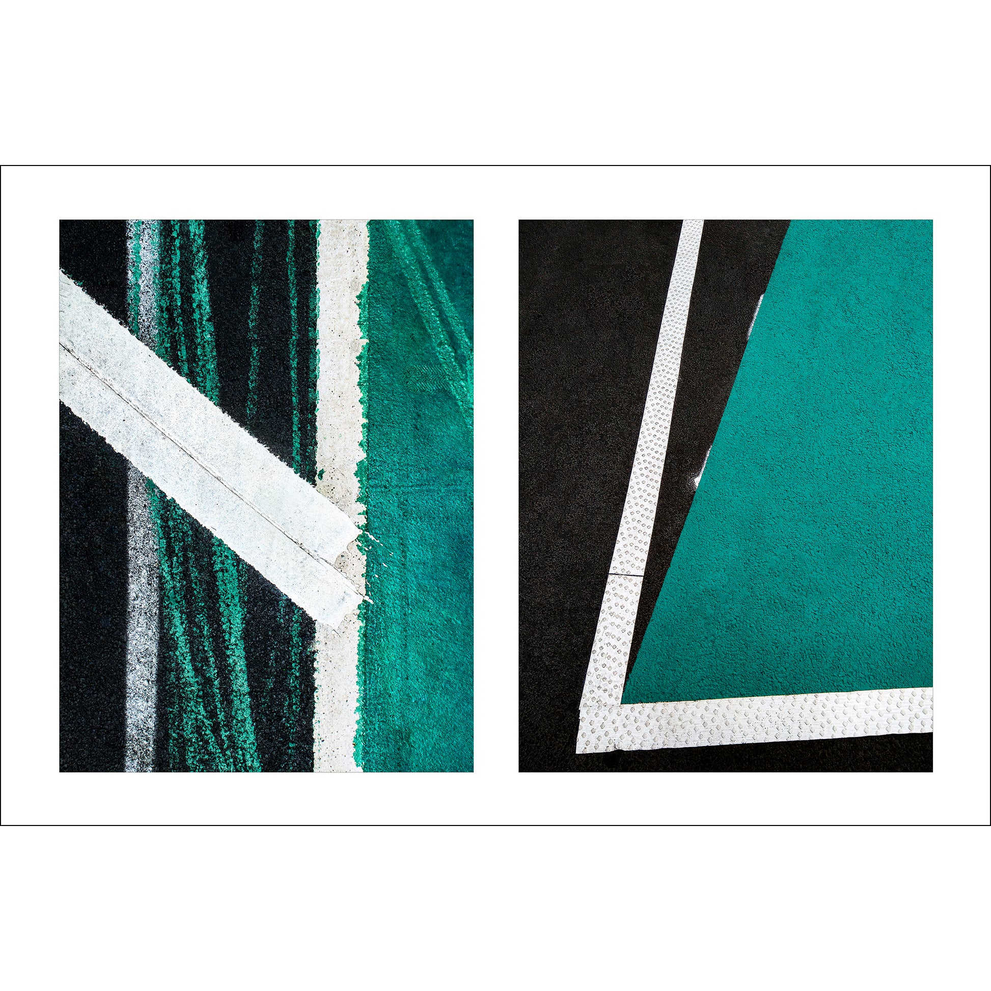 Abstract photograph diptych of green and white angles