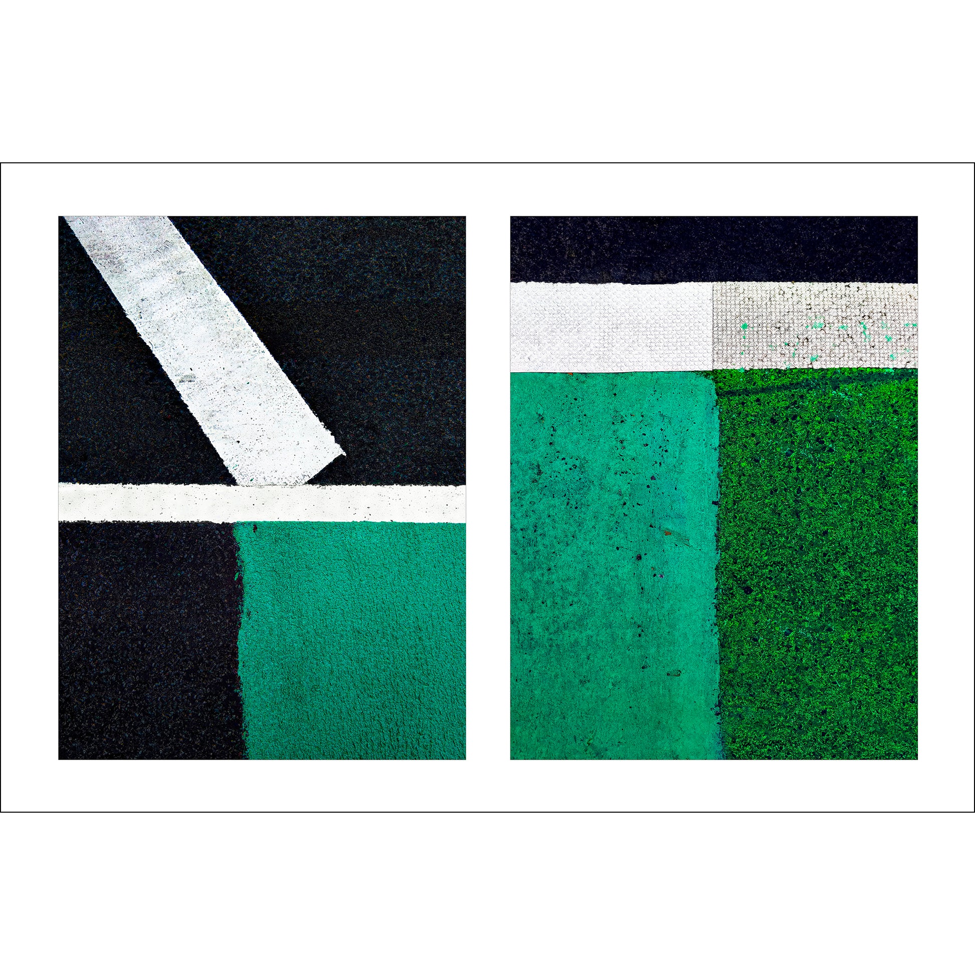 Abstract photograph diptych in green and white