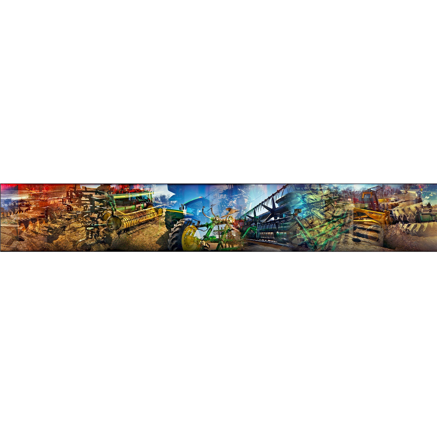 Overlapping multiple exposure shot on film of tractors and other farm equipment