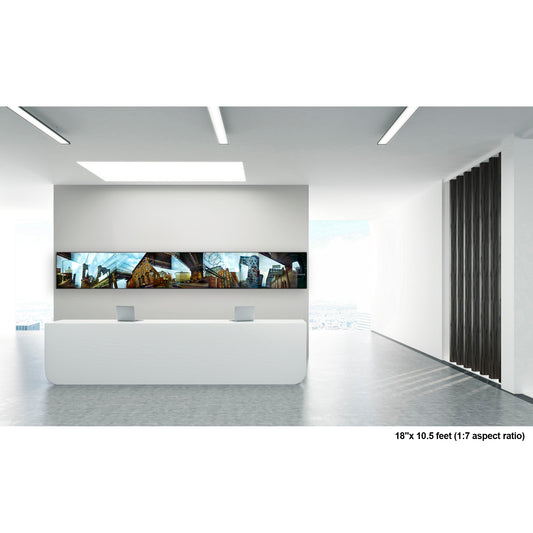 Dumbo and Barbs artwork by Susan Bowen, shown as 18" high acrylic print. Features panoramic multi-exposure photograph of DUMBO, Brooklyn, layering the Brooklyn Bridge, barbed wire, and industrial architecture into a surreal urban composition.