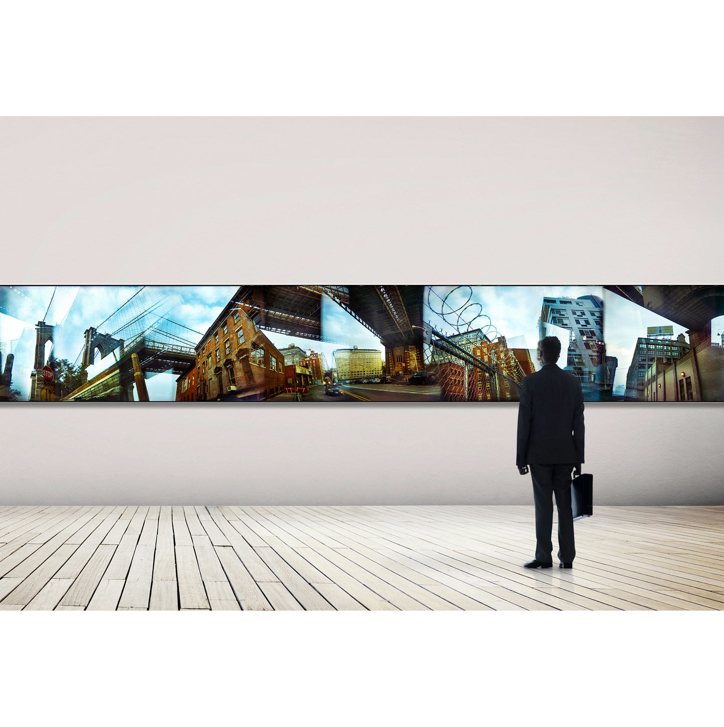 Overlapping multiple exposure shot on film showing Brooklyn Bridge