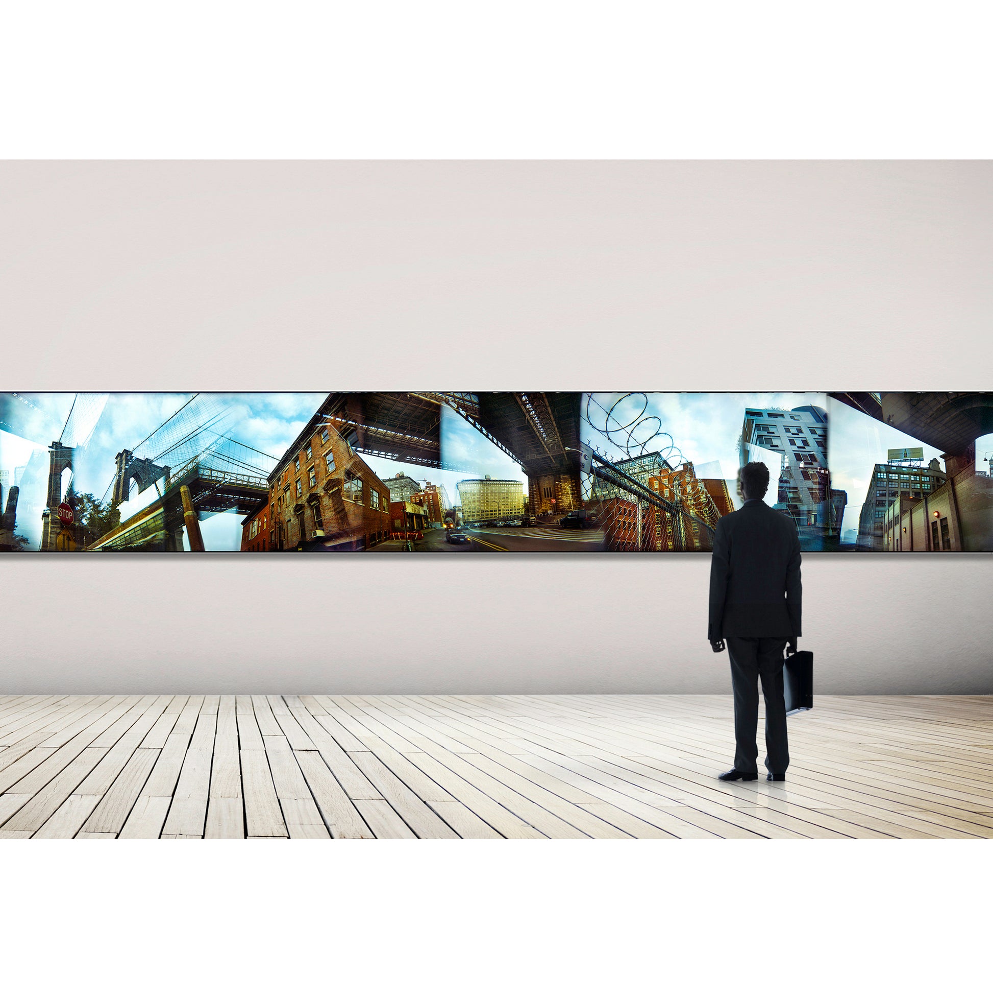 Overlapping multiple exposure shot on film showing Brooklyn Bridge