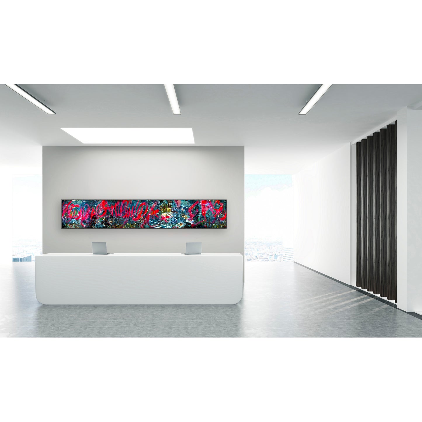 Overlapping multiple exposure shot on film of art installation appearing to be graffiti