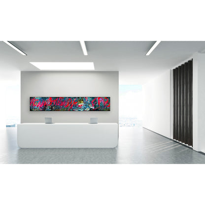 Overlapping multiple exposure shot on film of art installation appearing to be graffiti
