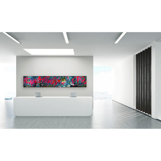 Overlapping multiple exposure shot on film of art installation appearing to be graffiti