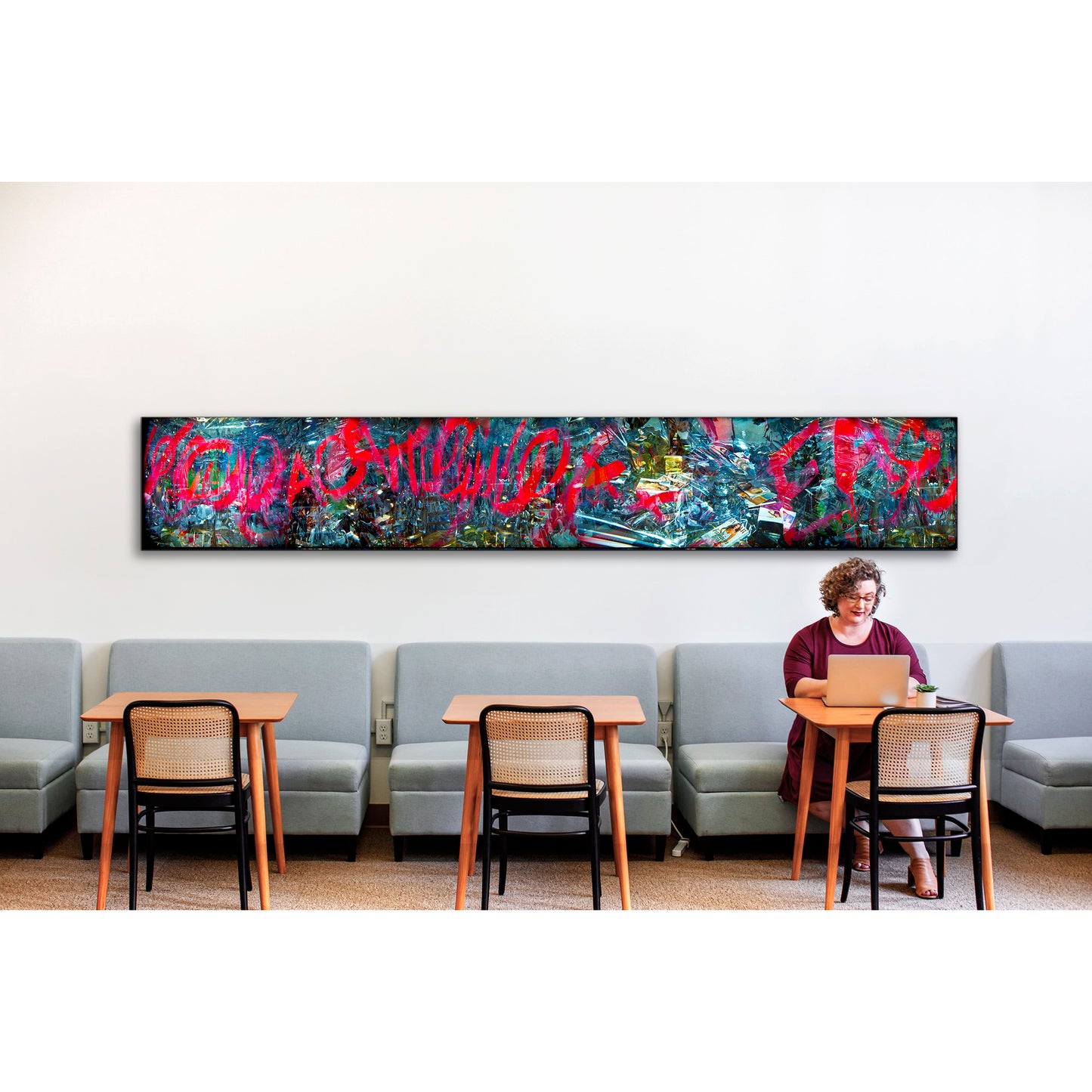 Overlapping multiple exposure shot on film of art installation appearing to be graffiti