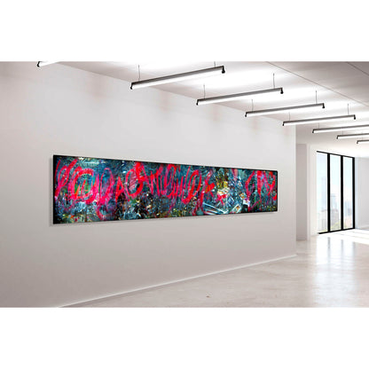 Overlapping multiple exposure shot on film of art installation appearing to be graffiti