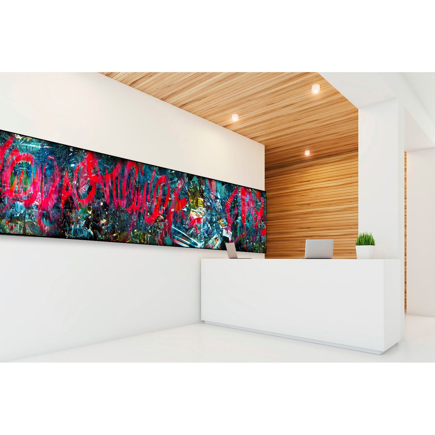 Overlapping multiple exposure shot on film of art installation appearing to be graffiti