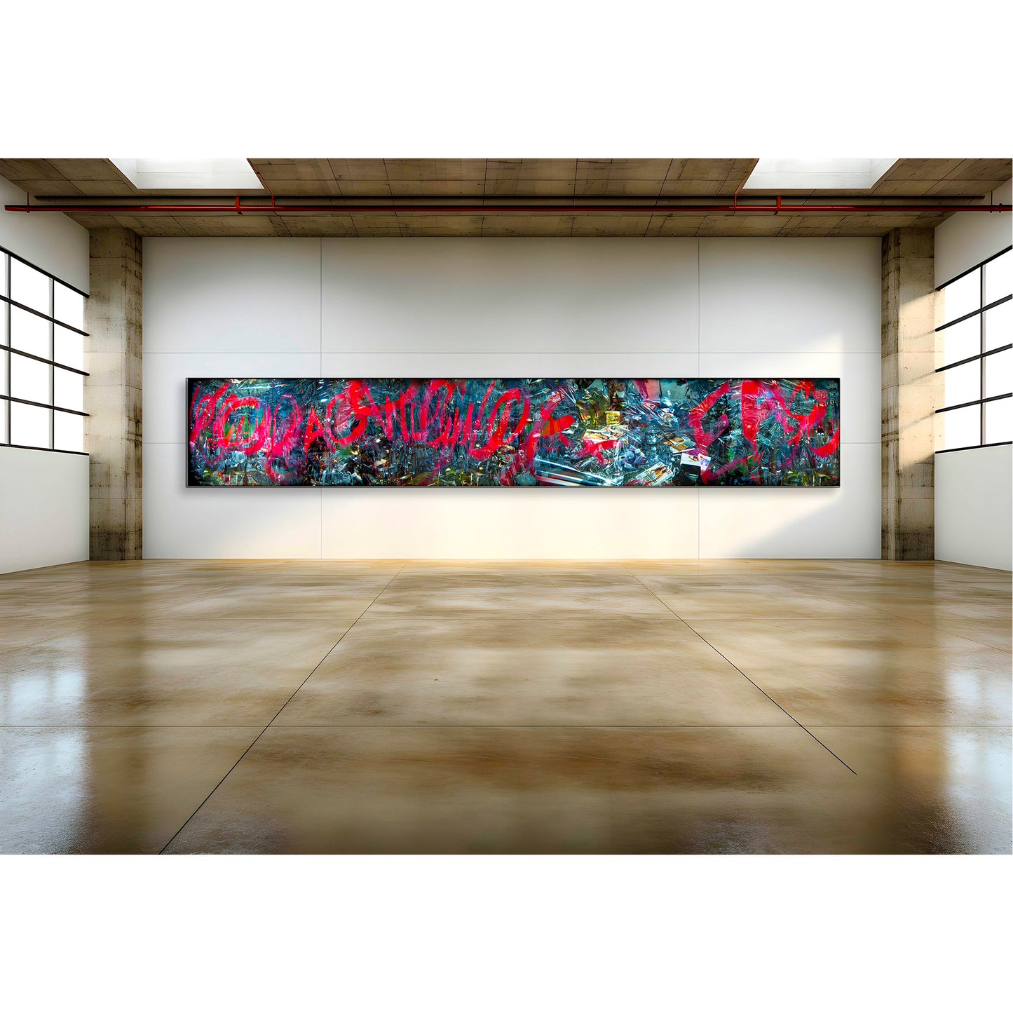 Overlapping multiple exposure shot on film of art installation appearing to be graffiti