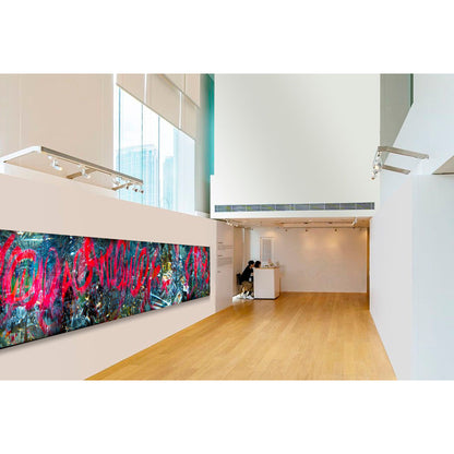 Overlapping multiple exposure shot on film of art installation appearing to be graffiti