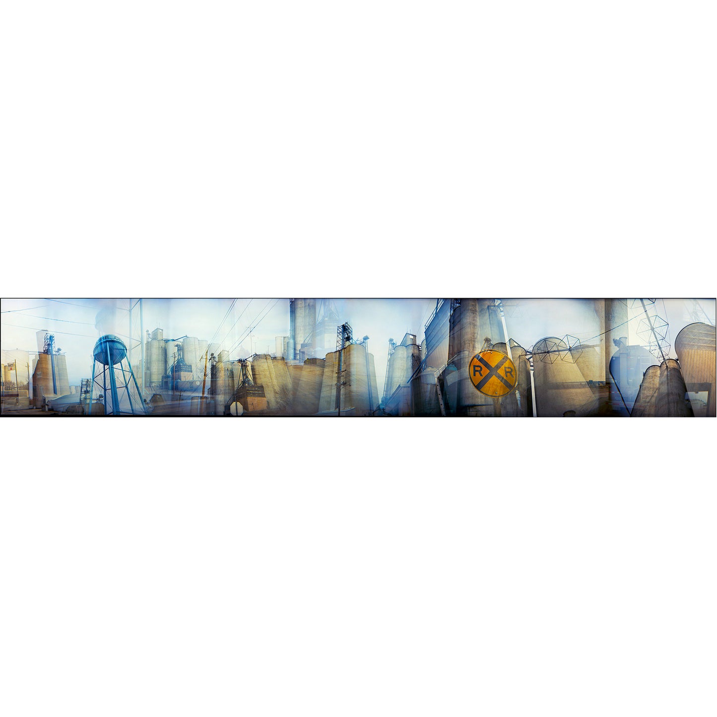 Overlapping multiple exposure shot on film of grain elevator