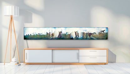 Overlapping multiple exposure shot on film of horses